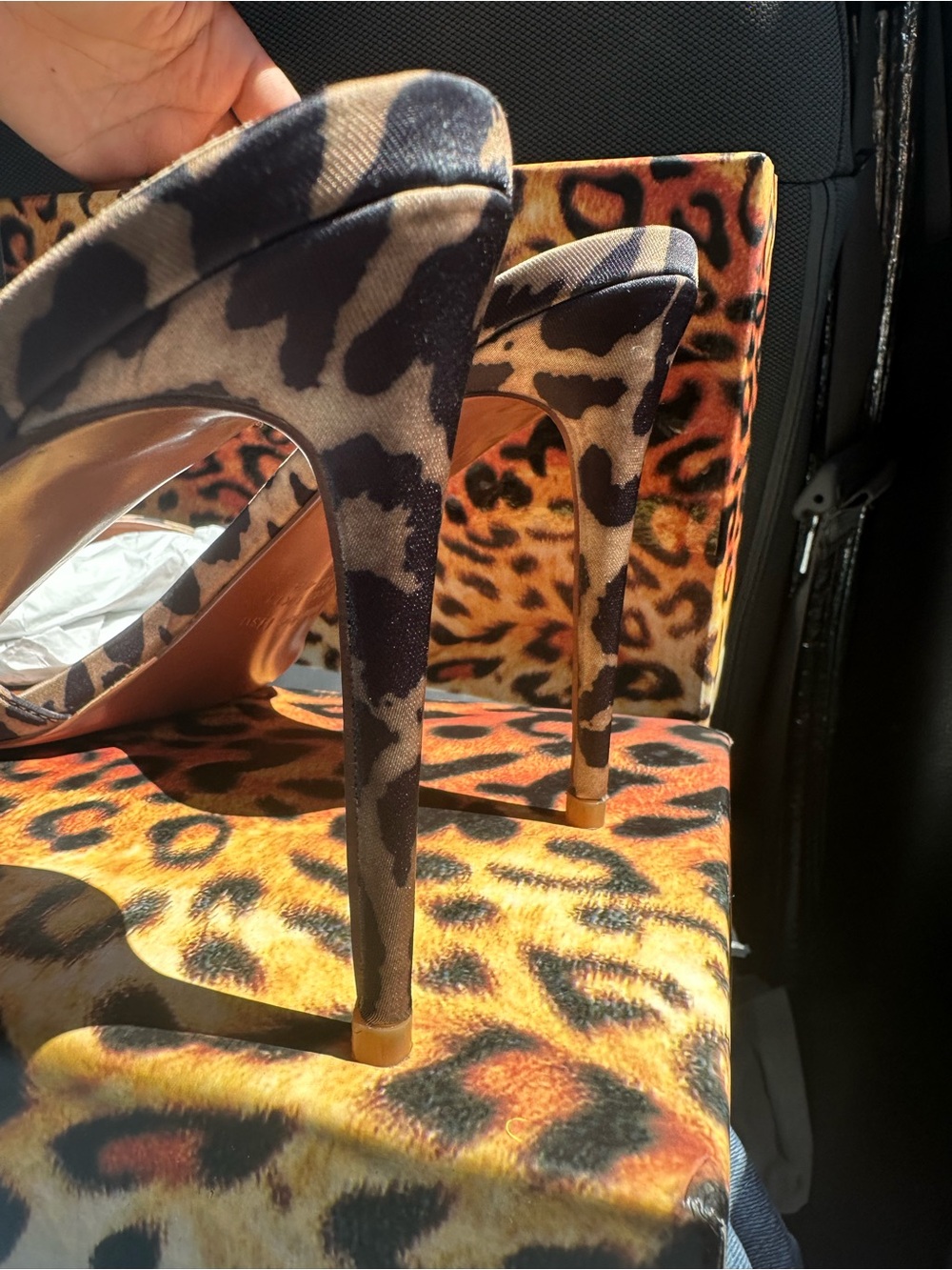 Frankie Hsu Leopard Print Open-Toe Stiletto Heels - Picture 10 of 13